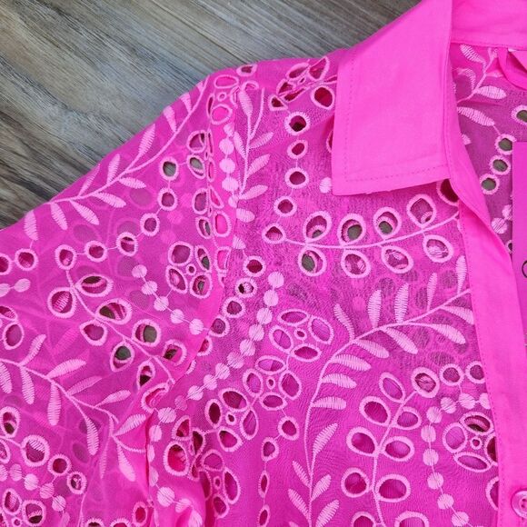 🩵NWT Lilly Pulitzer Pink Isle Amrita Swirly Fern Scalloped Eyelet Dress Size 2 - Picture 9 of 15